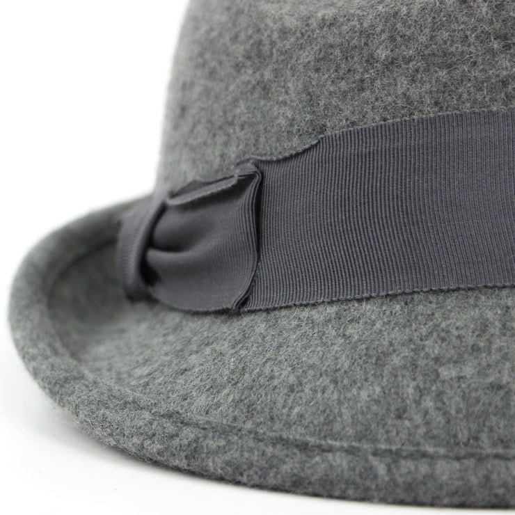 Wool felt trilby hat with wide band and side bow - Light grey