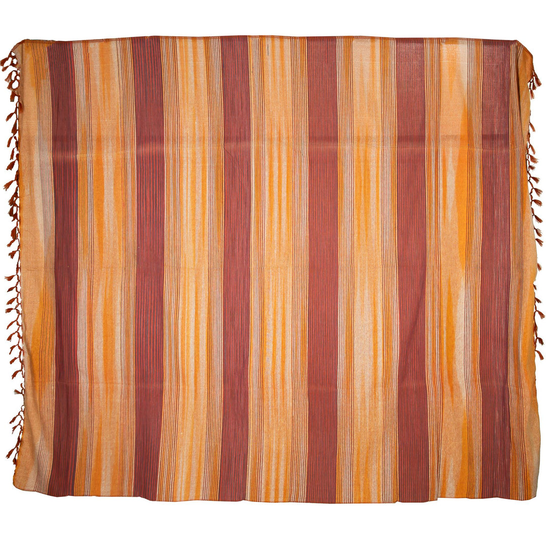 Large Cotton Stripe Blanket With Tassel Edging - Honey
