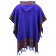 Soft Vegan Wool Hooded Tibet Poncho - Purple & Red Grey