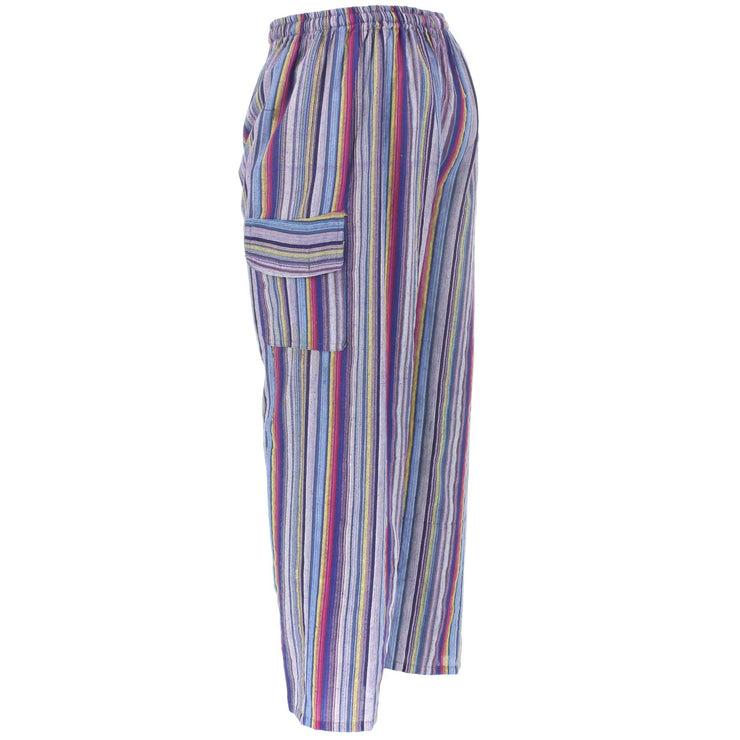 Striped Cotton Cargo Trousers Pants - Purple & Blue