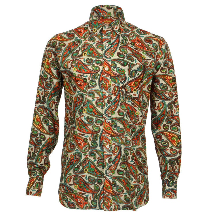 Regular Fit Long Sleeve Shirt - Green & Orange Paisley