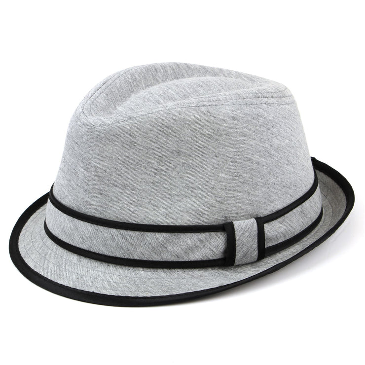 Simple grey cotton trilby hat with band and trim - Black