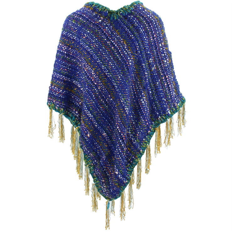 Stripe Crochet Poncho Long - Blue