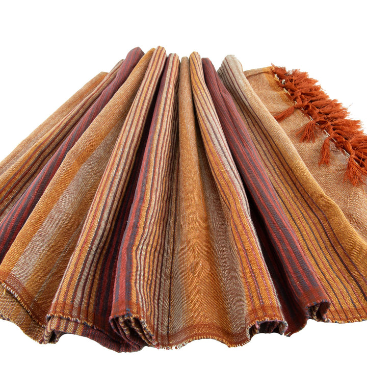 Large Cotton Stripe Blanket With Tassel Edging - Honey