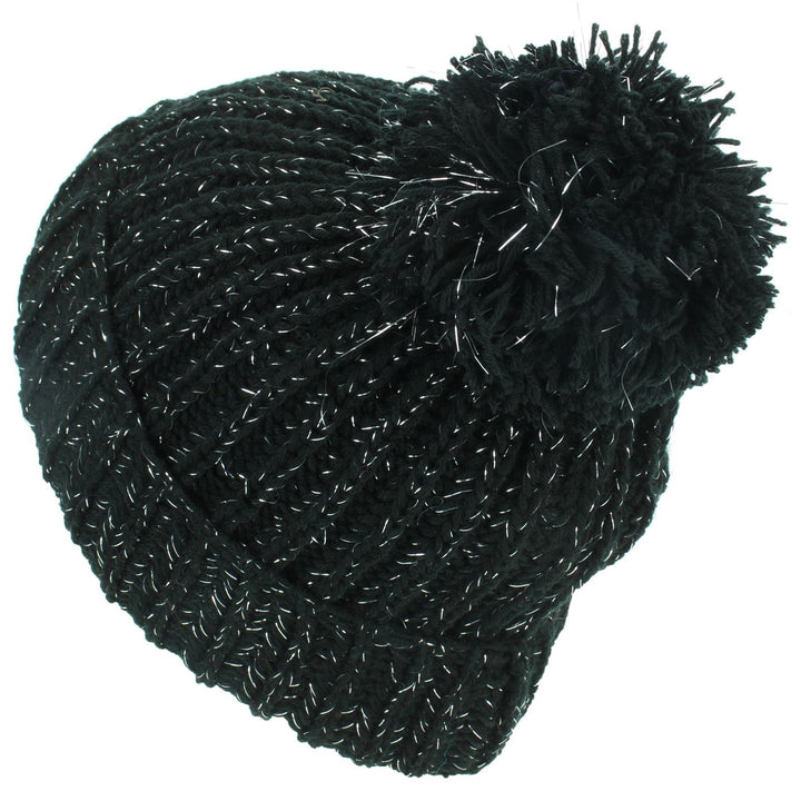 Tinsel Bobble Beanie Hat - Black