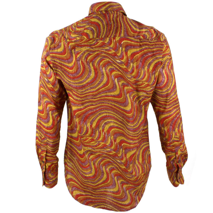 Regular Fit Long Sleeve Shirt - Red Yellow & Pink Waves Abstract