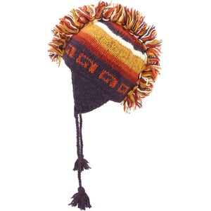 Bonnet à oreillettes mohawk 'punk' en tricot de laine - orange rouille (adulte)