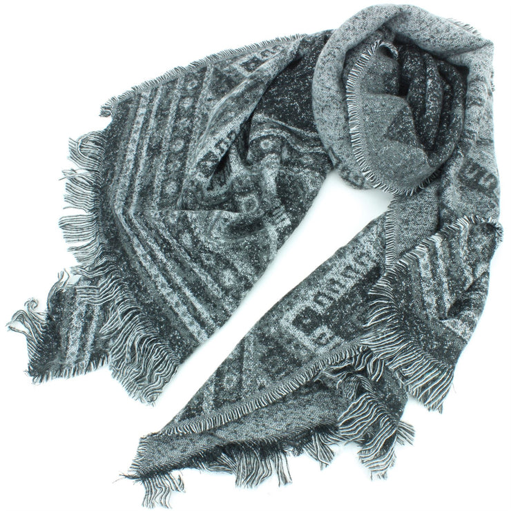 Woven Wool Aztec Scarf - Grey