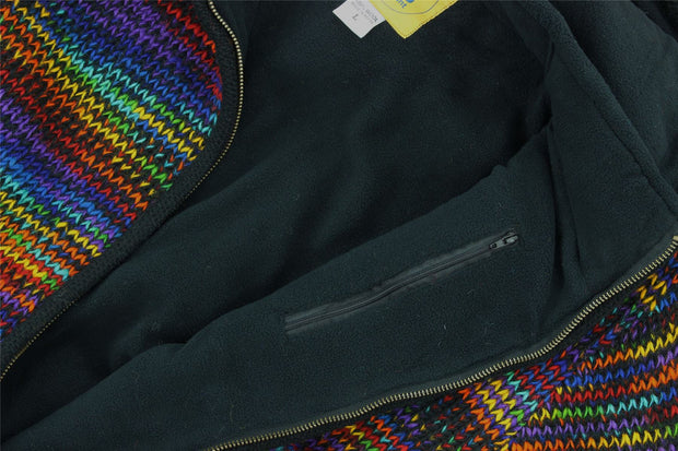 Hand Knitted Wool Hooded Jacket Cardigan - SD Black Rainbow