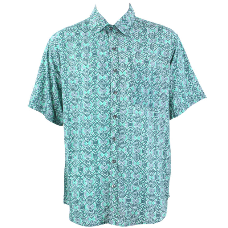 Regular Fit Short Sleeve Shirt - Green Abstract