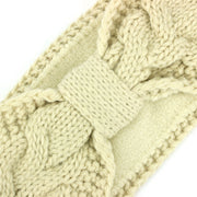 Knitted Bowknot Ribbed Headband - Cream