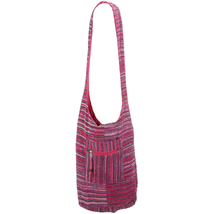 Striped Chenille Sling Shoulder Bag  - Pink