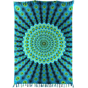 Sarong aus Viskose-Rayon – Pfau – leuchtendes Blau