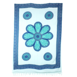 Viskose-Rayon-Sarong – Blumen-Mandala – Weiß und Grün