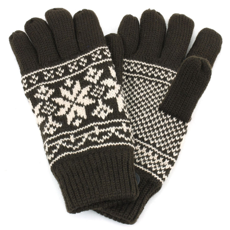 Aztec Knitted Gloves - Brown
