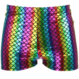 Glänzende Herren-Shorts im Meerjungfrauen-Stil – Regenbogen