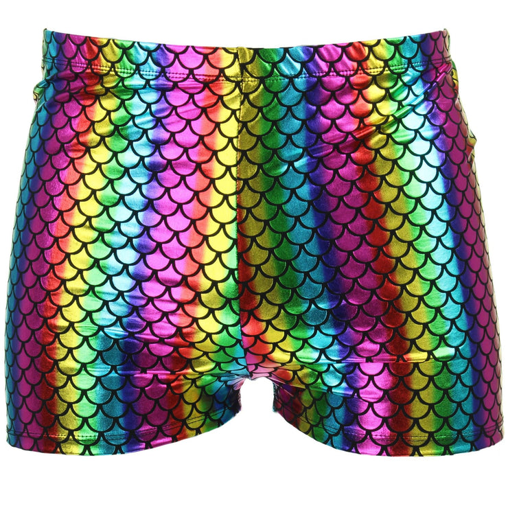 Shiny Mens Mermaid Scale Shorts - Rainbow