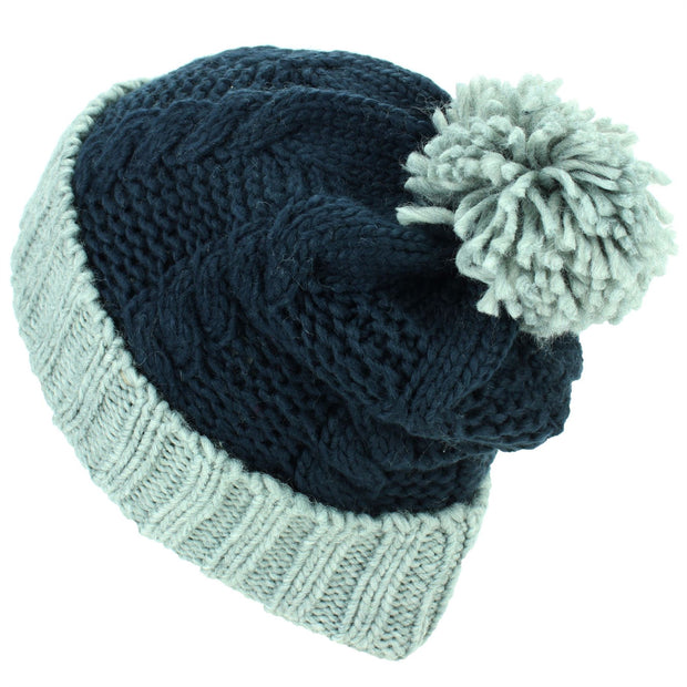 Twist Cable Knit Bobble Hat - Grey