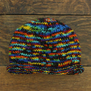 Hand Knitted Wool Beanie Hat - SD Black Rainbow