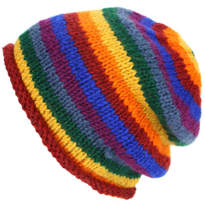 Baggy Beanie-Mütze aus Wollstrick – Regenbogen