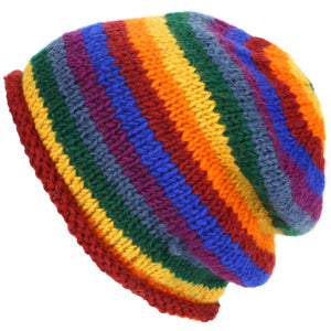 Uld strik baggy beanie hat - regnbue