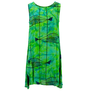 The Swirl Shift Dress - Green Fish