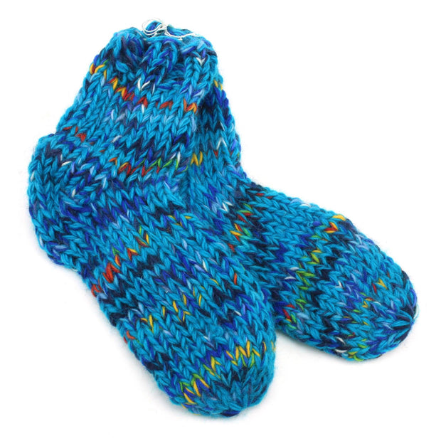 Hand Knitted Wool Ankle Socks - SD Bright Blue Mix