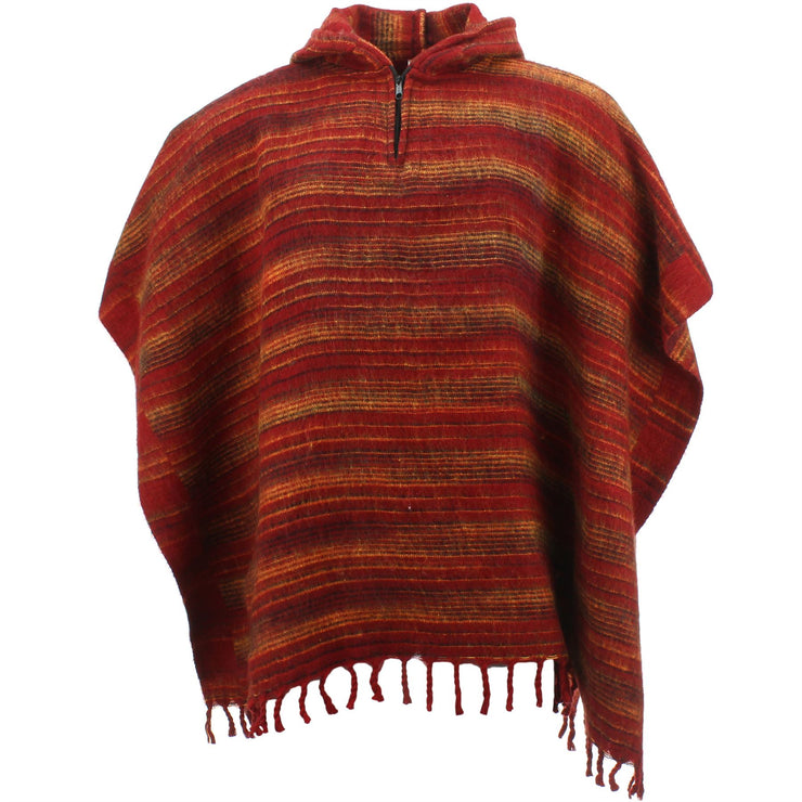 Hooded Square Poncho - Dark Red & Gold