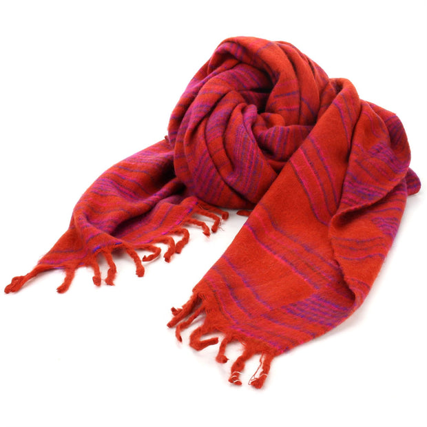 Vegan Wool Shawl Blanket - Stripe - Red Pink