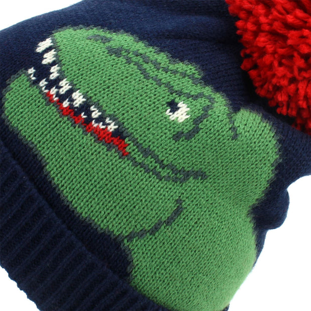 dinosaur Kids Bobble Beanie Hat - Navy