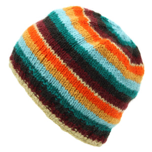 Bonnet en laine tricoté à la main - rayure rétro d