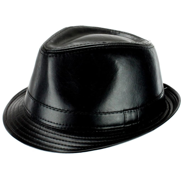 PU Leather Retro Trilby Hat - Black