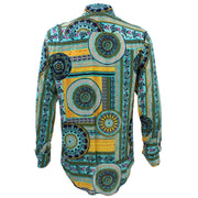Tailored Fit Long Sleeve Shirt - Yellow Grey & Blue Abstract