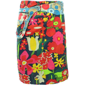 Vendbar knælang nederdel med trykknapper - abstrakt blomstret / hvirvler og kugler