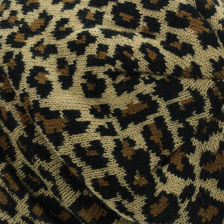 Leopard Print Beanie Hat - Brown
