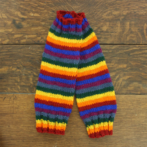Hand Knitted Wool Leg Warmers - Stripe Rainbow