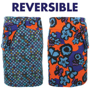 Reversible Popper Wrap Knee Length Skirt - Diamond Block / Ikat Floral