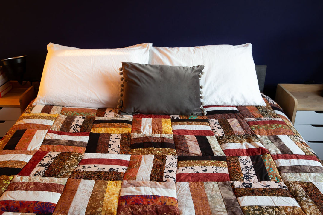 Handmade Quilted Patchwork Batik Printed Bedspread - Carob