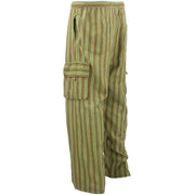Classic Nepalese Lightweight Cotton Striped Cargo Trousers Pants - Green