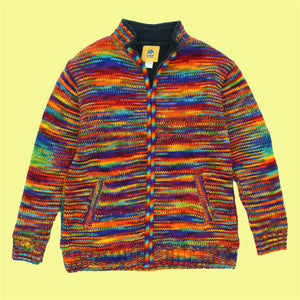Handgestrickter Wolljacken-Cardigan – SD Rainbow mit Regenbogenbesatz