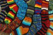Hand Knitted Wool Ankle Socks - Stripe Green Blue