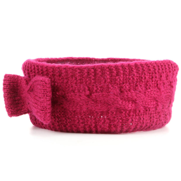 Cable knit acrylic blend headband with bow - Pink