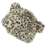Animal Print Beanie Hat with Ears - Brown