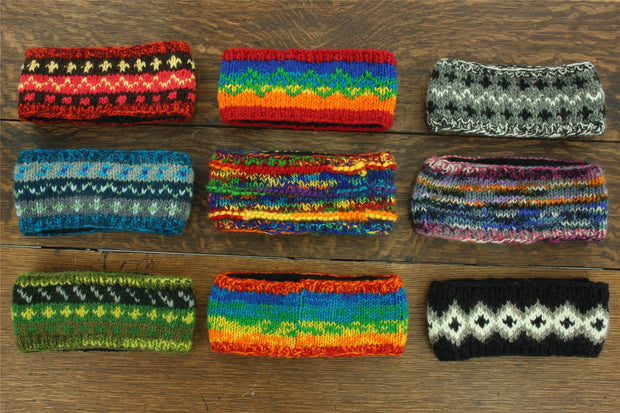 Hand Knitted Wool Headband  - SD Shredded Rainbow