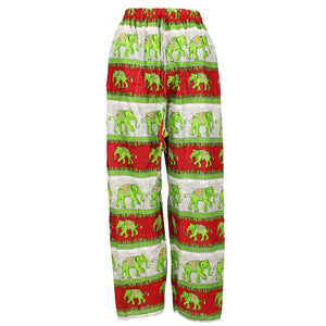 Ali-Baba-Hose mit Elefantenmuster – Kontraststreifen (rot und grün)