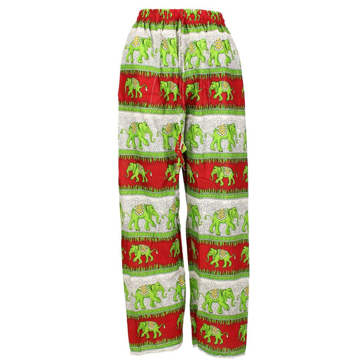 Elephant Print Ali Baba Trousers - Contrast Stripes (Red & Green)