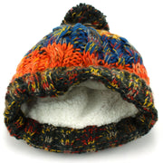 Two Tone Cable Knit Beanie Hat with Bobble - Orange