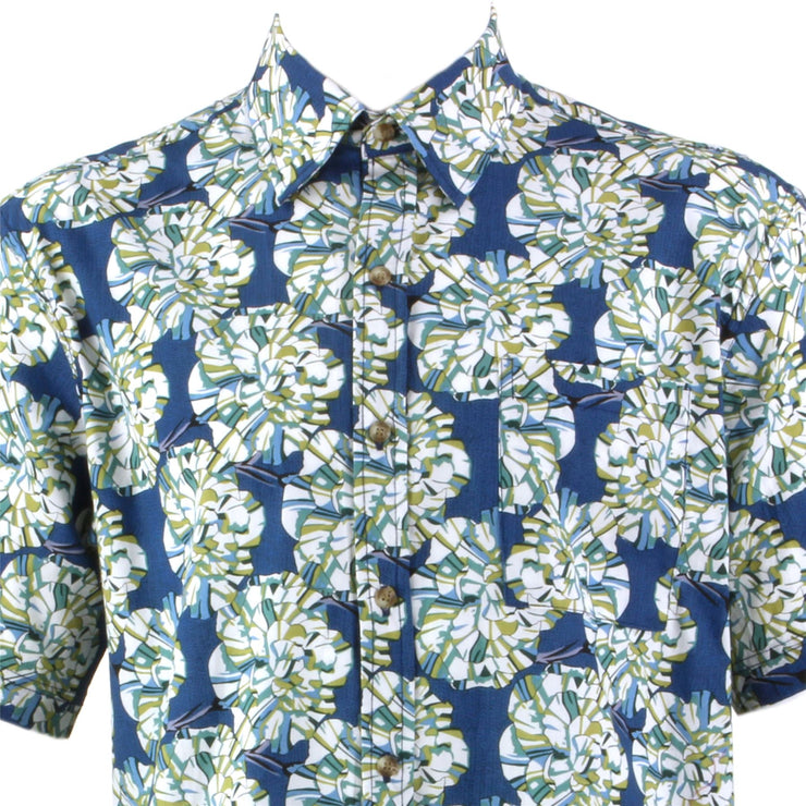 Regular Fit Short Sleeve Shirt - Blue & Green Floral Geometric