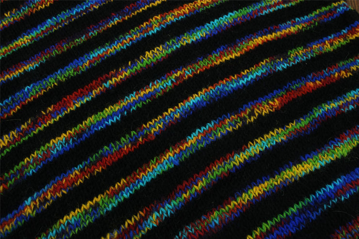 Chunky Wool Knit Jumper - Stripe Black Rainbow Space Dye