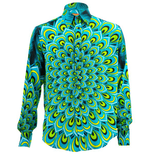 Chemise à manches longues coupe classique - mandala paon - turquoise